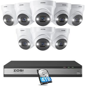 نظام كاميرا أمان ZOSI 16CH 4K PoE مع اكتشاف مركبة الشخص، صوت ثنائي الاتجاه، رؤية ليلية ملونة، مسجل 16 قناة 8 ميجابكسل PoE NVR مع محرك أقراص ثابتة 4 تيرابايت، 8 قطع كاميرات IP داخلية وخارجية 5 ميجابكسل، للتسجيل على مدار الساعة طوال أيام الأسبوع