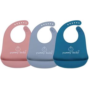 Yummy Baby Silicone Baby Bibs, Cute, BPA Free Unisex Soft Adjustable Fit Waterproof, Easy Clean (3 Pack)