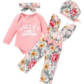 Viworld Newborn Baby Girl Clothes Toddler Baby Letter Romper Floral Suspenders Pant Sets for Girls Fall Winter