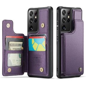 Vinich for Samsung Galaxy S21 Ultra Case with Card Holder, for Samsung S21 Ultra Wallet Case for Women Men with RFID Blocking, Durable Kickstand Shockproof Case for Galaxy S21 Ultra 5G, Purple
