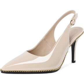 Joseywade Slingback Heels Women's Pointed Toe Stilettos High Heel Pumps Gold Beaded Dress Shoes