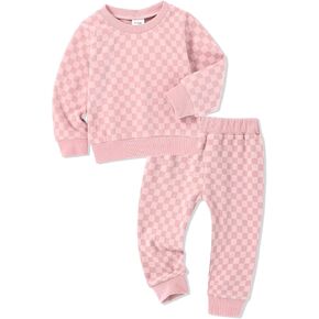 WESIDOM Toddler Girl Clothes Checkered Long Sleeve Pullover Tops + Pants Toddler Baby Sweatsuit Fall Winter Outfits in Kuwait