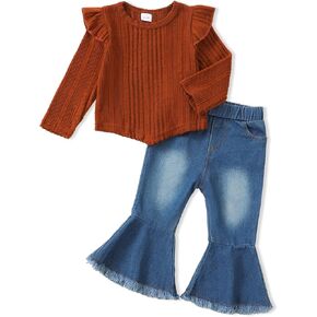 SUNNY PIGGY Toddler Girl Clothes Little Baby Girl Denims Outfits Jeans Pants Set Little Infant Baby Clothes for Girl