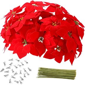 Luyue 12 قطعة من زهور البونسيتة الحمراء الاصطناعية لعيد الميلاد مع سيقان زينة زخرفية لعيد الميلاد المزخرف لشجرة عيد الميلاد إكليل البونسيتة لتزيين العطلات (مع السيقان والمشابك) in Kuwait