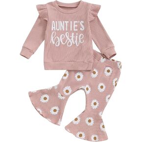 Newborn Baby Girl Outfits Fall Daddys Girls Long Sleeve Pullover Sweatshirt Flared Pants Set 6 12 18 24 Months