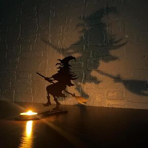 Halloween Candle Holder Funny Halloween Decorations Pumpkin Shadow Tea Light Scary Halloween Decorations for Home Party Kids Indoor Vintage Candlestick Stand Tabletop Decorative