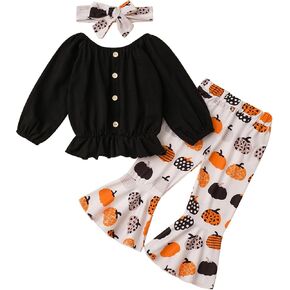 Toddler Baby Girl Halloween Outfits Kid Girl Long Sleeve Shirt Pumpkin Bell Bottom Flared Pant Set Fall Clothes 1-5Y in Saudi Arabia