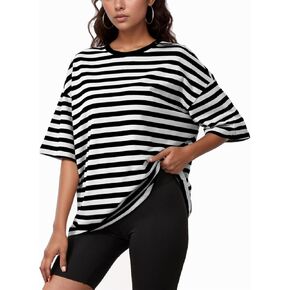 Women Oversized Striped T Shirts Color Block Shirt Crew Neck Basic Casual Tops Y2K Loose Pullover Short Sleeve Tee Tops