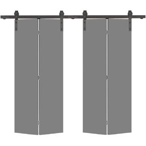 48 in. x 80 in. Light Gray Smooth Flush Hardboard Hollow Core Composite Double Bi-Fold Barn Door with Sliding Hardware Kit
