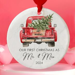 Mr and Mrs Gifts - Wedding Gifts for Couples 2024, First Christmas Married Ornament, Just Married Glass Ornaments for Newlywed, Bridal Shower Gifts for Bride 1st Married Crystal Ornament with Gift Box