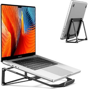 Laptop Stand for Desk, Aluminum Vertical Laptop Stand, 2-in-1 Laptop Riser Cooling Laptop Holder Compatible with MacBook Air Pro, Dell XPS, Lenovo, HP (11-17'')