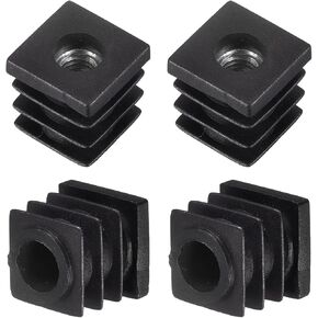 uxcell 4Pcs Plastic Threaded Tube Inserts with M6 Thread, for 0.62"x0.62" OD Square Tube, Adjustable Square Black Plastic Plug Caster Insert Chair End Caps Furniture Leg Plug