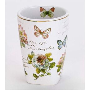Avanti Linens - Wastebasket, Decorative Trash Can, Butterfly Inspired Home Decor (Butterfly Garden Collection),White
