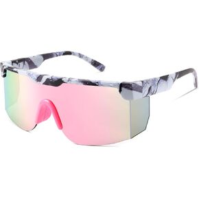 FEISEDY Sunglasses Women Men Sports, 80s Visor Retro Neon Square Sun Glasses, Miorred Shades UV400 B0004