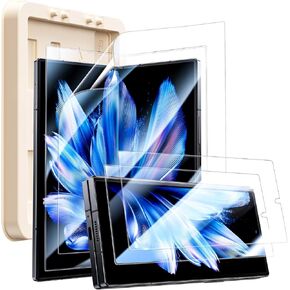 Hoerrye for Samsung Galaxy Z Fold 6 Screen Protector [2 Pack Inside Flexible TPU Film+2 Pack Front Tempered Glass] with Auto Align Mounting Frame Accessories,No Creases,No Bubbles,HD Clear