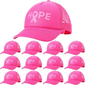 12 Packs Breast Cancer Awareness Trucker Hats Mesh Baseball Caps Mesh Cap Pink Ribbon Adjustable Cap for Women Men