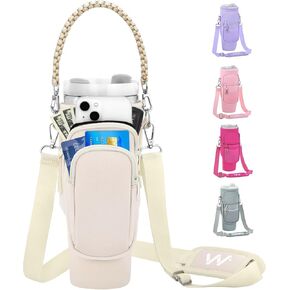 WEREWOLVES Water Bottle Carrier Bag with Phone Pocket for Stanley 40 oz Tumbler, Water Bottle Holder with Adjustable Strap & Paracord Handle, Neoprene Holder for Stanley Cup Accessories (Pink)