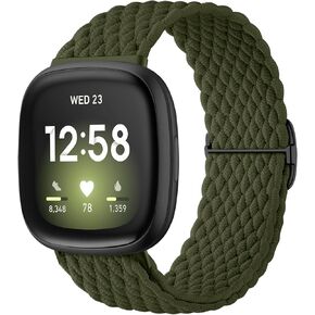 WJK Compatible with Fitbit Sense/Sense 2/Versa 3/Versa 4 Bands for Woman Men, Braided Stretchy Soft Nylon Strap Compatible with Fitbit Sense 2 Bands/Sense Bands/Versa 3 Bands/Versa 4 Bands Accessories