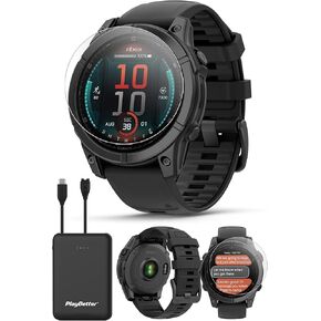 Garmin Fenix E (Slate Gray Steel/Black) Premium Multisport GPS Smartwatch Bundle - AMOLED Display, Long-Lasting Battery Life, Strength Workouts with PlayBetter Portable Charger & HD Screen Protectors