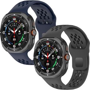 Silicone Bands Compatible with Samsung Galaxy Watch Ultra 47mm Men Women, Soft Silicone Wristbands Waterproof Replacement Strap for Galaxy Watch 7 Ultra 2024-2Pack