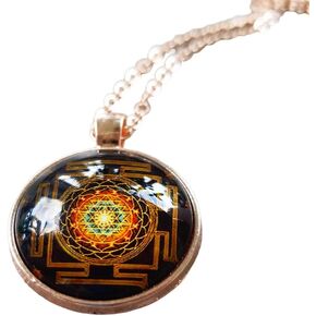 Sacred Sri Yantra necklace metal gold for men and women jewelry Sacred Geometry necklace. Meditation Spiritual