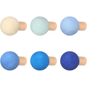 6 Pcs Wool Round Wall Hook Kids Wall Coat Hooks Kids Coat Rack Wall Mount Wool Wooden Coat Hooks Hat Rack for Home Living Room Nursery Minimalist Wall Decor (Pastel Color)