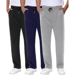 Neer 3 Pack Men's Sweatpants Athletic Drawstring Open Bottom Pants Workout Running Lounge Pants with Pocket for Men