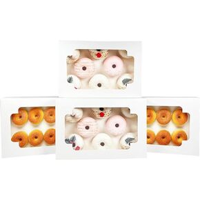 qiqee Auto-pop up Black Cookie Box with Window 12x8x2.5 inch 18 Packs Two Uses One Second Folding Pastry Biscuit Bakery Box for Packaging