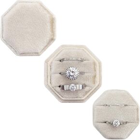2 IN 1 Ring Box Wedding Day, Octagon 3 and 2 Slot Ring Box, Premium Double Rings Bearer Holder, Handmade Velvet Ring Gift Box for Proposal Engagement Ceremony Christmas Travel (Dusty Blue)