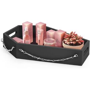 Onism Wooden Coffin Tray, with 4 Chains, Gothic Coffin Serving Tray Spooky Halloween Home Decor for Bathroom, Living Room & Bedroom, Pink