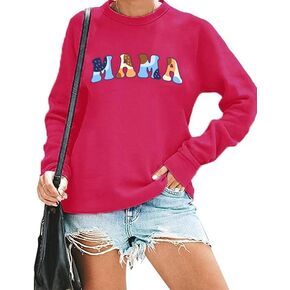 Mama Sweatshirts Women Funny Mom Embroidered Letter Graphic Crewneck Long Sleeve Mom Shirts Pullover Blouse Tops