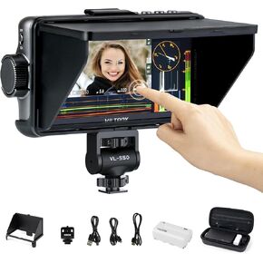 VILTROX DC-V1 شاشة لمس ميدانية للكاميرا مقاس 5.5 بوصة، شاشة DSLR مع شكل موجة LUT ثلاثي الأبعاد 400Nits 160 درجة زاوية رؤية واسعة 1920X1080 IPS 4K HDMI حلقة داخل/خارج مساعدة التركيز على ذروة الفيديو، غطاء بطارية/مظلة
