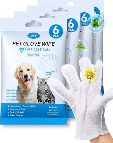 Cleaning Wipes Gloves for Dog and Cat,Pet Bathing Wipes Cleaning & Deodorizing,Dog Wipes for Body Paws Butt Daily Care,Cat Grooming Wipes Cleaning Fur Traveling Rinse Free,12PCS/2PACK in Saudi Arabia