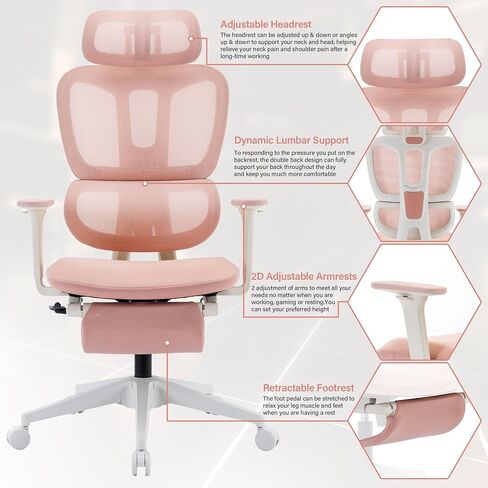 Big and Tall Mesh Office Chair with Footrest, Ergonomic Multifunctional Lumbar Support, Adjustable Armrests and Headrest, Ideal for Heavy People, Black in Saudi Arabia