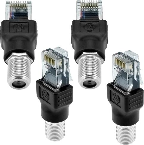 4 قطع محول إيثرنت محوري من النوع F أنثى إلى ذكر RJ45، موصل مستقيم محوري لاختبار خط الكابل ومراقبة الإشارة الرقمية المتوافقة، أسود in Kuwait