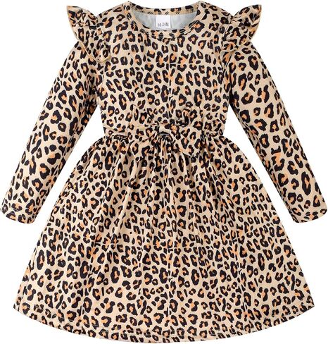 Girls Long Sleeve Dress - Ruffle Bowknot Toddler Party Dress Kids Fall Winter Clothes Cute Pattern Playwear Outfit in Saudi Arabia