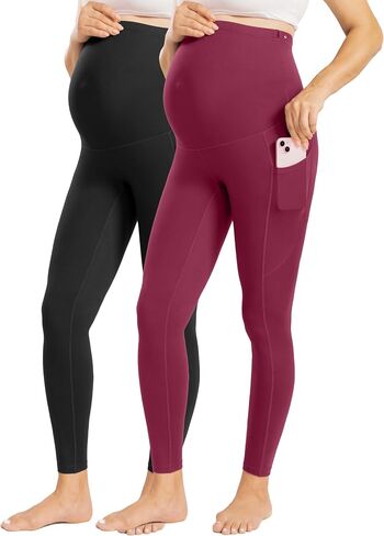 Enerful Womens Maternity Leggings with Pockets Workout Legging Pants Buttery Soft Pregnancy Active Wear Yoga Tights in Saudi Arabia