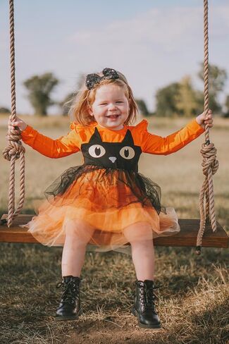 Toddler Little Girl Halloween Tulle Dress Ruffle Long Sleeve Pumpkin Princess Party Tutu Dress Fall Winter Outfits Clothes in Saudi Arabia