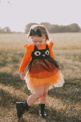 Toddler Little Girl Halloween Tulle Dress Ruffle Long Sleeve Pumpkin Princess Party Tutu Dress Fall Winter Outfits Clothes in Saudi Arabia