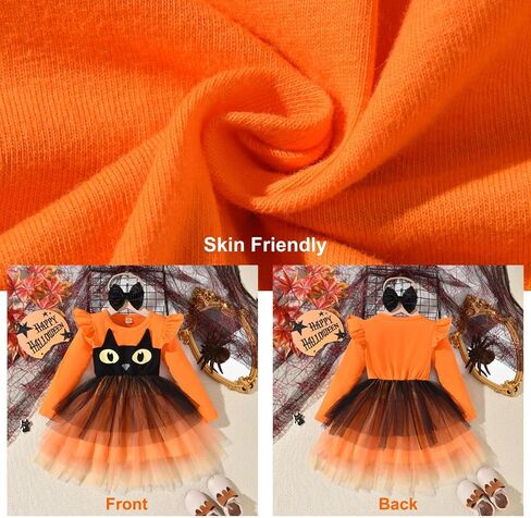 Toddler Little Girl Halloween Tulle Dress Ruffle Long Sleeve Pumpkin Princess Party Tutu Dress Fall Winter Outfits Clothes in Saudi Arabia