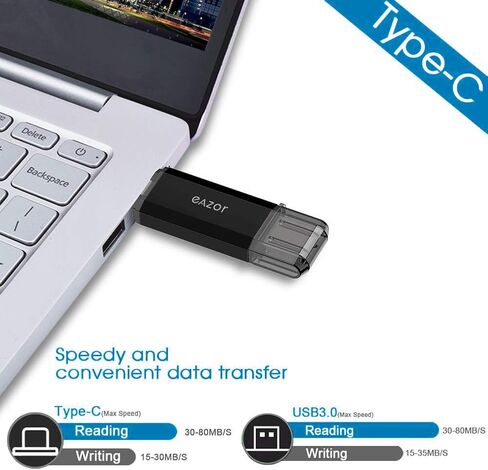 محرك فلاش من النوع C، 2 في 1 OTG USB C+ USB 2.0 محرك مزدوج مقاوم للماء مع سلسلة مفاتيح معدنية للكمبيوتر، ماك بوك، جوجل كروم بوك بيكسل، سامسونج جالاكسي (2.0) (النوع C 128G 2.0) in Kuwait