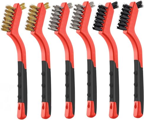 MAXMAN Wire Brush, 6Pcs Small Wire Brushes Set, Stainless Steel/Brass/Nylon Bristles, Household Deep & Gentle Cleaning Brush, Scratch Brushes for Dirt, Paint Scrubbing, Rust Remover, 7 Inches, Red in Saudi Arabia