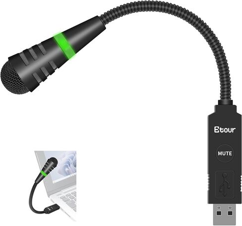 ميكروفون USB صغير معقوفة لأجهزة الكمبيوتر المحمول، ميكروفون كمبيوتر USB بمكثف قلبي صغير، زر كتم الصوت مع مؤشر LED لأجهزة الكمبيوتر الشخصية وأجهزة Mac، التوصيل والتشغيل عن بعد للعمل عبر الإنترنت/اجتماعات التكبير/التصغير in Saudi Arabia