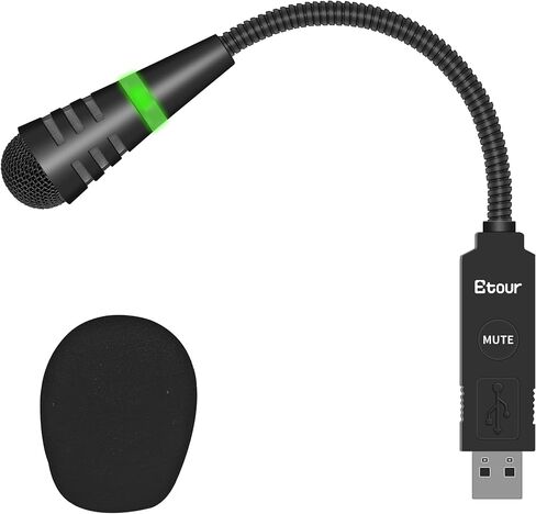 ميكروفون USB صغير معقوفة لأجهزة الكمبيوتر المحمول، ميكروفون كمبيوتر USB بمكثف قلبي صغير، زر كتم الصوت مع مؤشر LED لأجهزة الكمبيوتر الشخصية وأجهزة Mac، التوصيل والتشغيل عن بعد للعمل عبر الإنترنت/اجتماعات التكبير/التصغير in Saudi Arabia