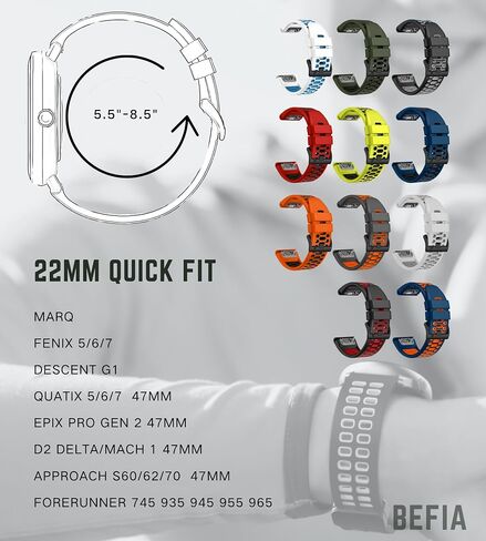 سوار ساعة Quickfit 22 ملم لـ Garmin Fenix ​​5 6 7 Pro Solar Forerunner 935 745 965 955، 22 حزام معصم قابل للتنفس in Saudi Arabia
