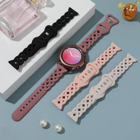 20mm Braided Silicone Band Compatible for Samsung Galaxy Watch 7 6 5 4 40mm 44mm,5 Pro 45mm/Watch 6 4 Classic Band 42mm 46mm 43mm 47mm,Galaxy Watch 3/Active 2 40mm 46mm, Women Slim Lace Sport Bands in Saudi Arabia