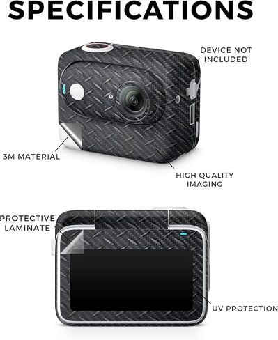 Carbon Fiber Skin Compatible with Insta360 GO 3 (2023) - Black Diamond Plate - Premium 3M Vinyl Protective Wrap Decal Cover - Easy to Apply | Crafted in The USA by MightySkins in Saudi Arabia