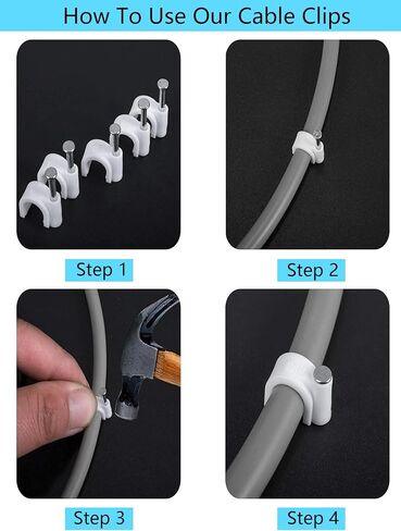 100 Pcs 8mm Cable Clips with Nails - Ethernet Cable Wall Clips, LAN Network Cable Tacks, Internet Coax & Speaker Wire Clips, Computer Patch Cord Clips for Cat5/Cat5e/Cat6/Cat6a/Cat7/Cat8 RJ45 Cables in Kuwait