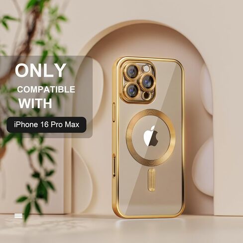 حافظة Misea المغناطيسية لهاتف iPhone 16 Pro Max مع MagSafe [لا تصفر أبدًا] [حماية من السقوط من الدرجة العسكرية] حافظة كاملة لعدسة الكاميرا مطلية ناعمة وشفافة للنساء والفتيات 6.9 بوصة، ذهبي in Saudi Arabia