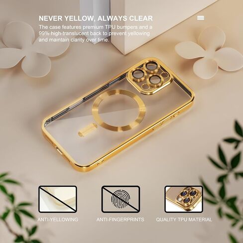 حافظة Misea المغناطيسية لهاتف iPhone 16 Pro Max مع MagSafe [لا تصفر أبدًا] [حماية من السقوط من الدرجة العسكرية] حافظة كاملة لعدسة الكاميرا مطلية ناعمة وشفافة للنساء والفتيات 6.9 بوصة، ذهبي in Saudi Arabia